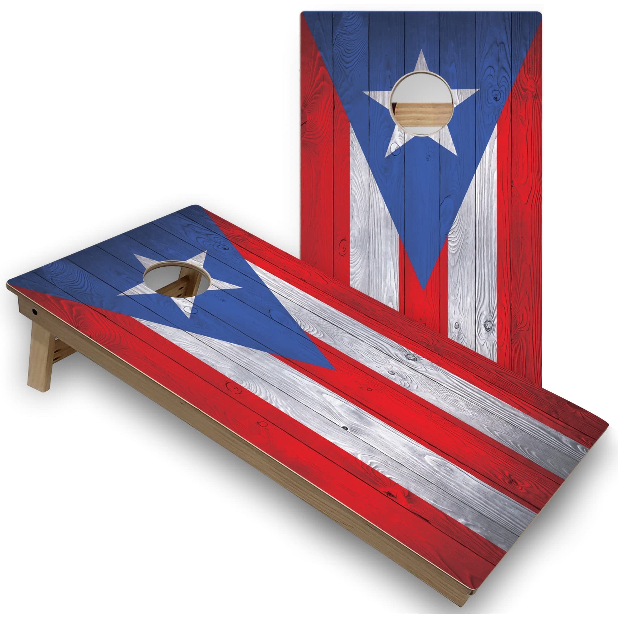 Official Puerto Rico Flag Regulation 2x4 Corn Hole Board Game Set - Includes 2 Boards, 8 Bean Bags & Carrying Case | Outdoor Lawn Games, Tailgating, Backyard Party & BBQ Entertainment