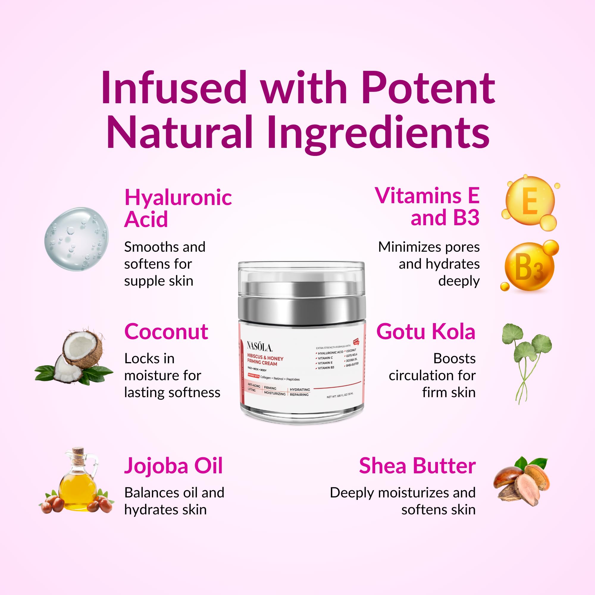 Hibiscus & Honey Firming Cream - Neck & Face Tightening Cream for Wrinkles, Collagen Boost Moisturizer - 1.85 Oz/55ml - Perfect for Daily Anti-Aging Skincare Routine & Nighttime Hydration