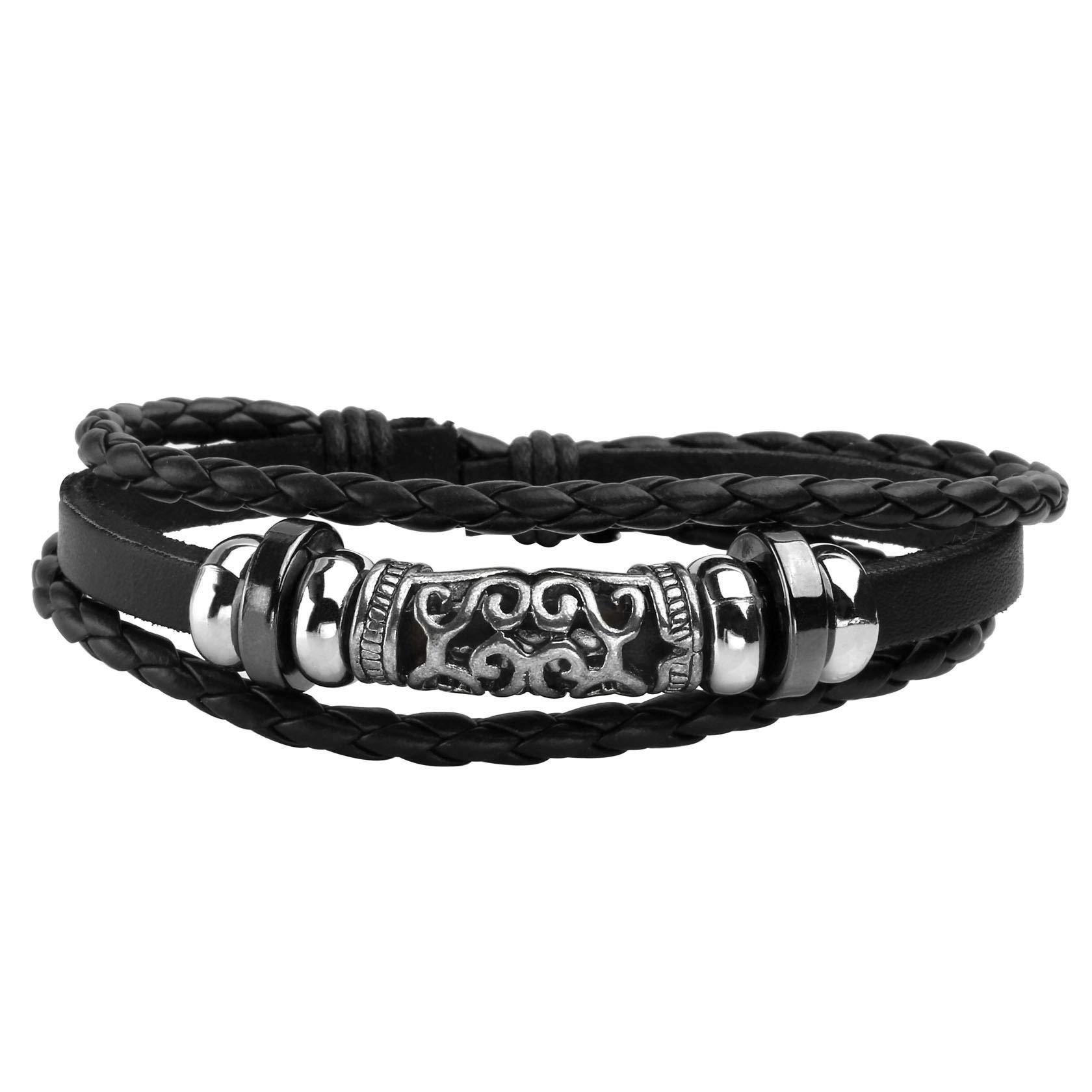 Manfnee 6-12PCS Braided Leather Bracelet Set - Punk Cuff Wrap Bracelets for Men & Women - Adjustable Black Wristbands for Casual Wear, Gifts & Boho Fashion