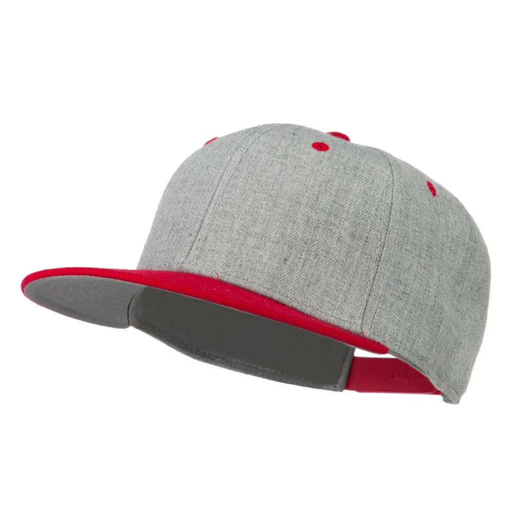Heather Wool Blend Flat Bill Snapback Two Tone Cap - Red & Grey Adjustable Unisex Hat for Men & Women | Casual Streetwear, Outdoor Activities, Sports Fan Gear