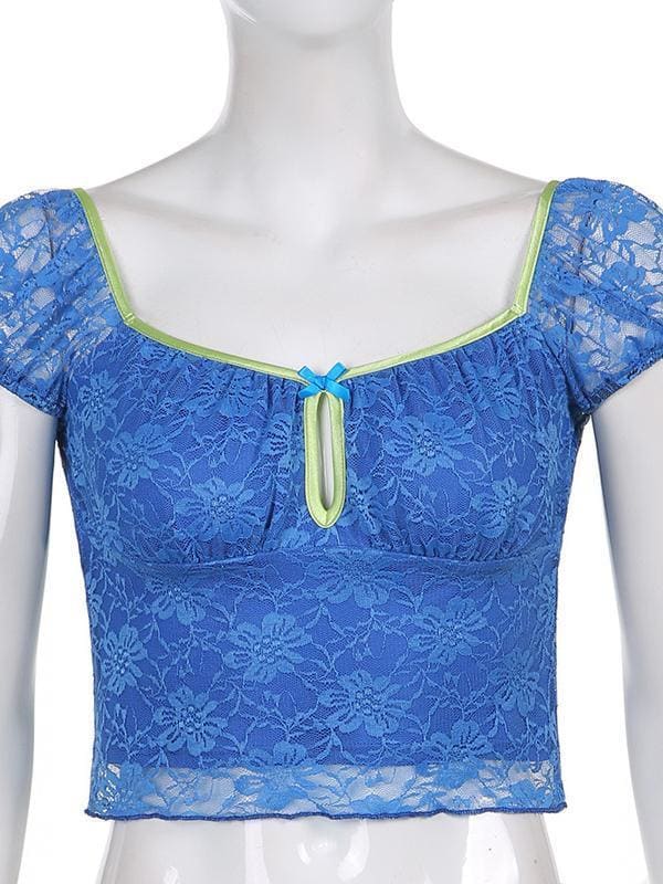 Lovevop Chic Bow Lace Patchwork Backless Cropped T-Shirt - Sexy Women's Fashion Top for Party, Date Night & Summer Outfits