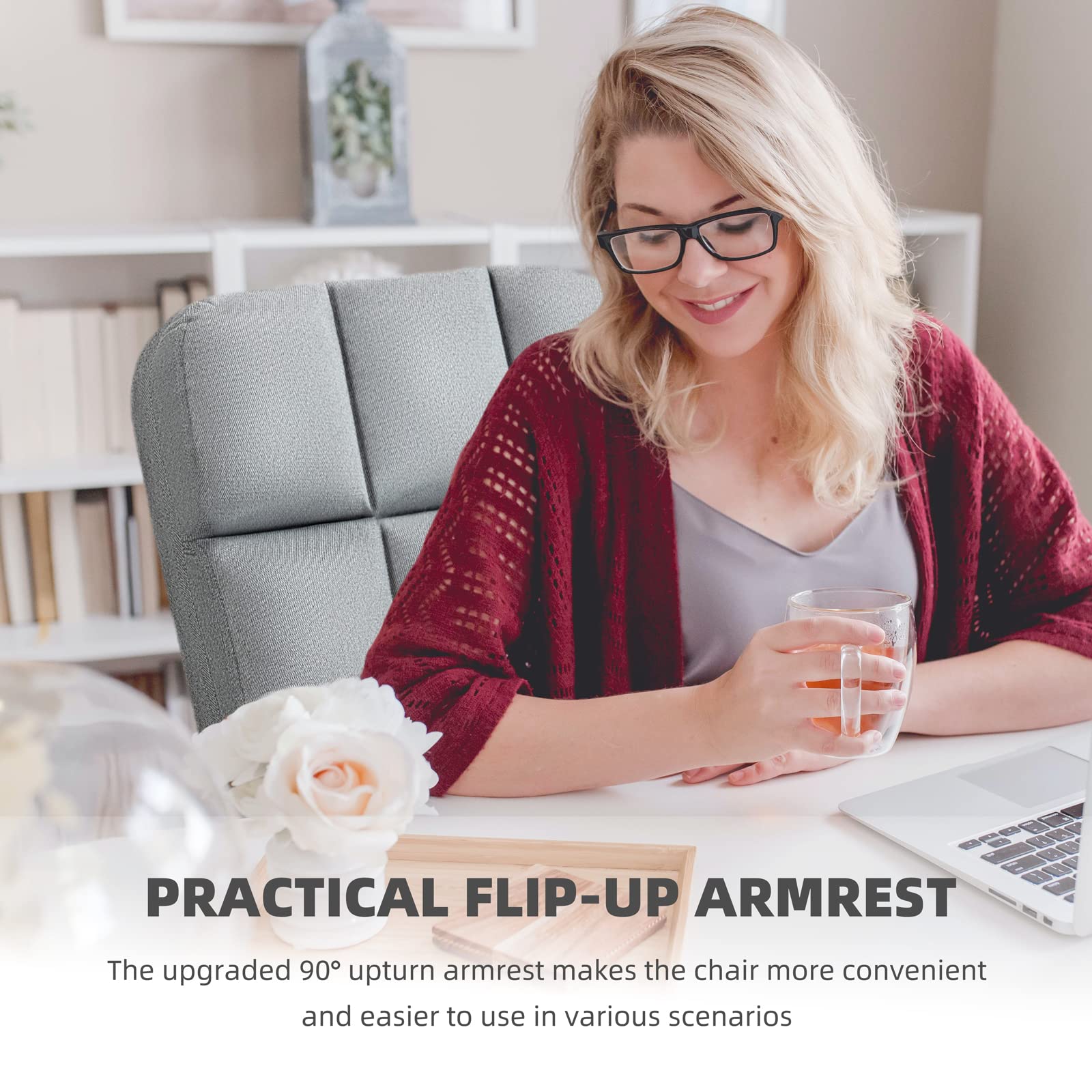 Ergonomic Home Office Chair with Wheels & Flip-Up Armrests - Adjustable Height & Backward Tilt for Comfort - Perfect for Long Work Hours, Gaming & Computer Desk Use