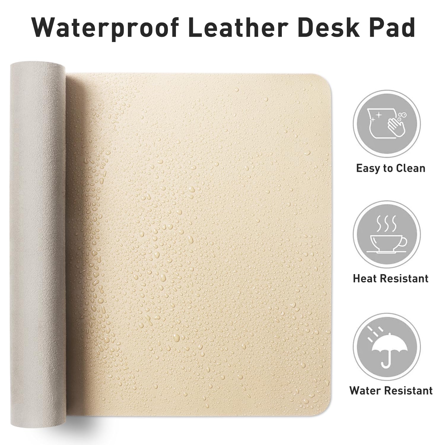 Premium Aothia Leather Desk Pad Protector - Large Non-Slip PU Leather Mouse Pad & Office Mat - Waterproof Writing Surface for Laptop, Computer, Home & Office Workspace (Beige, 23.6