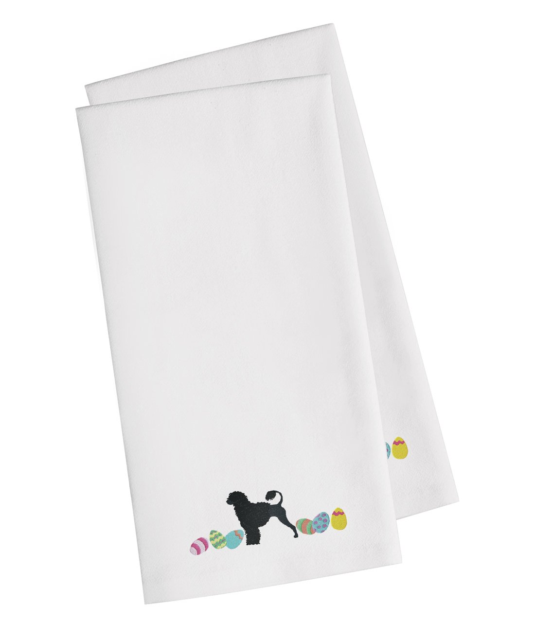 Portuguese Water Dog Easter Embroidered Towel Set of 2 - White Decorative Bathroom & Kitchen Hand Towels (19x25 Inches) for Guest Bath, Face, Tea, Dishes | Cute Dog Lover Gift & Home Decor