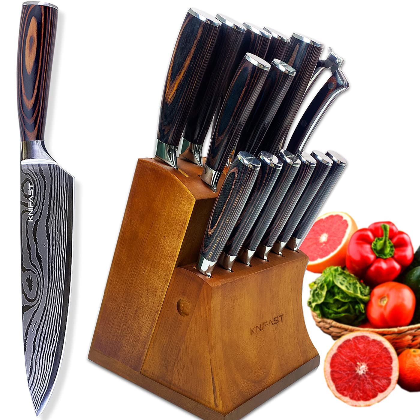 16-Piece Professional German High Carbon Stainless Steel Kitchen Knife Set with Wooden Block - Ultra Sharp Forged Chef Knives for Cooking, Slicing, Dicing - Perfect for Home Chefs & Professional Kitchens