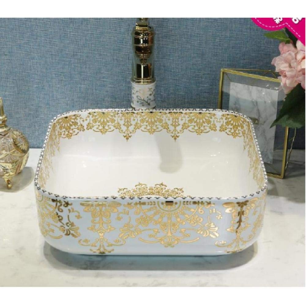 LEFEDA Ceramic Vessel Sink - Modern Countertop Bathroom Basin with Hand-Painted Art Design, White Porcelain Wash Basin for Vanity, Powder Room & Guest Bathroom | Perfect for Contemporary Home Decor & Spa-Style Bathrooms