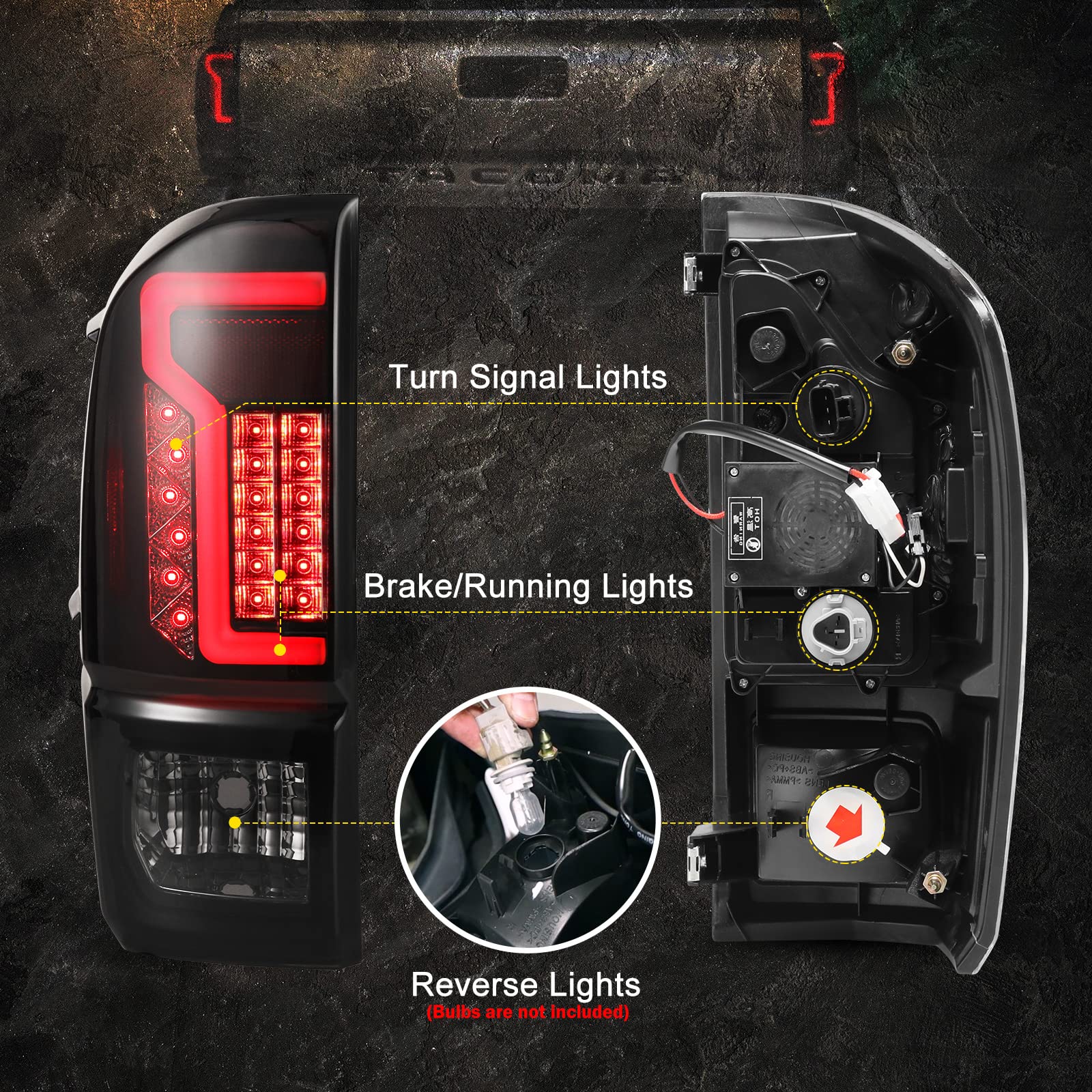 AUTOWIKI LED Tail Lights for 2016-2023 Toyota Tacoma - Black Housing & Smoke Lens Replacement Pair (Driver & Passenger Side) - Perfect for Night Driving & Enhanced Safety