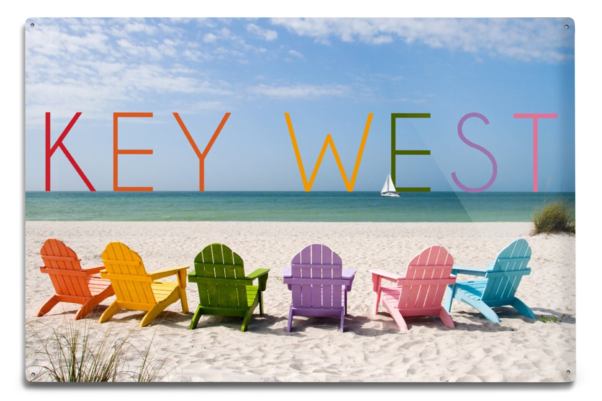Key West Florida Colorful Beach Chairs - 6x9 Aluminum Art Sign for Indoor & Outdoor Decor | Perfect for Coastal Home, Patio, Bar, or Restaurant Wall Art