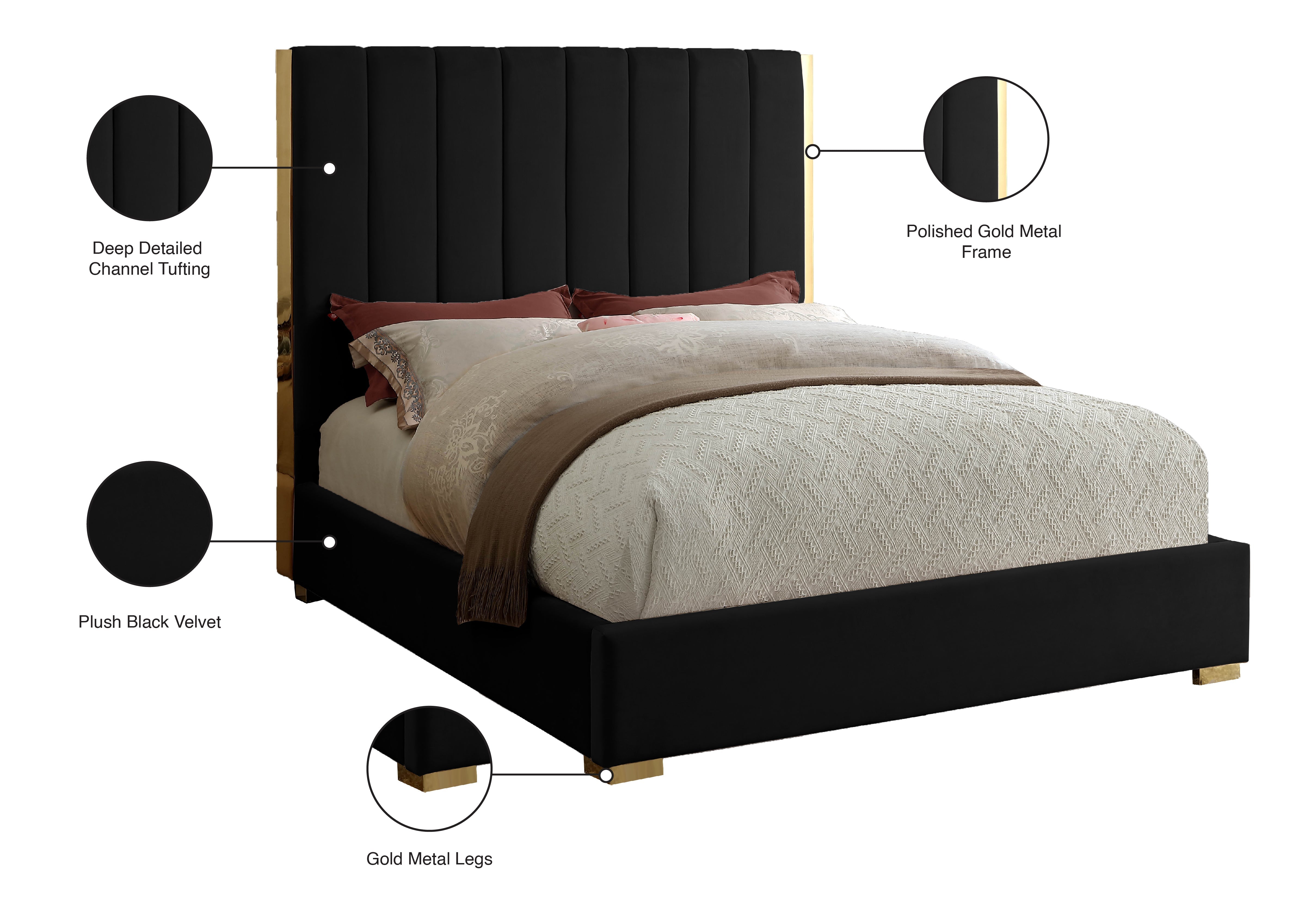 Becca Velvet Bed - Luxurious Soft Velvet Upholstered Queen Size Bed Frame with Sturdy Wooden Legs | Perfect for Modern Bedroom, Guest Room, and Master Suite Decor