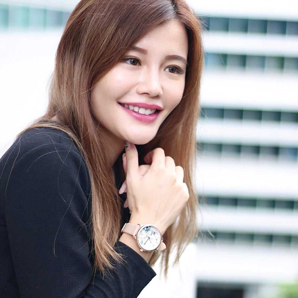 ARIES GOLD ENCHANT FLEUR Rose Gold Stainless Steel Women's Watch with Leather Strap - Model L 5035 RG GYFL - Perfect for Formal Events, Office Wear & Gift Giving