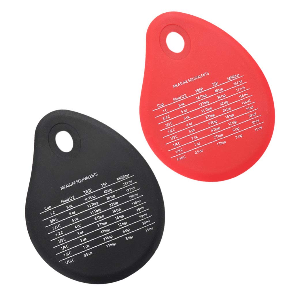 YARNOW 2-Piece Silicone Pastry Scraper Set with Measuring Scale - Stainless Steel Dough Cutter & Butter Cream Spatula for Baking, Pizza, Cookies, Pies - Perfect for Home Kitchen & DIY Dessert Making (Black & Red)
