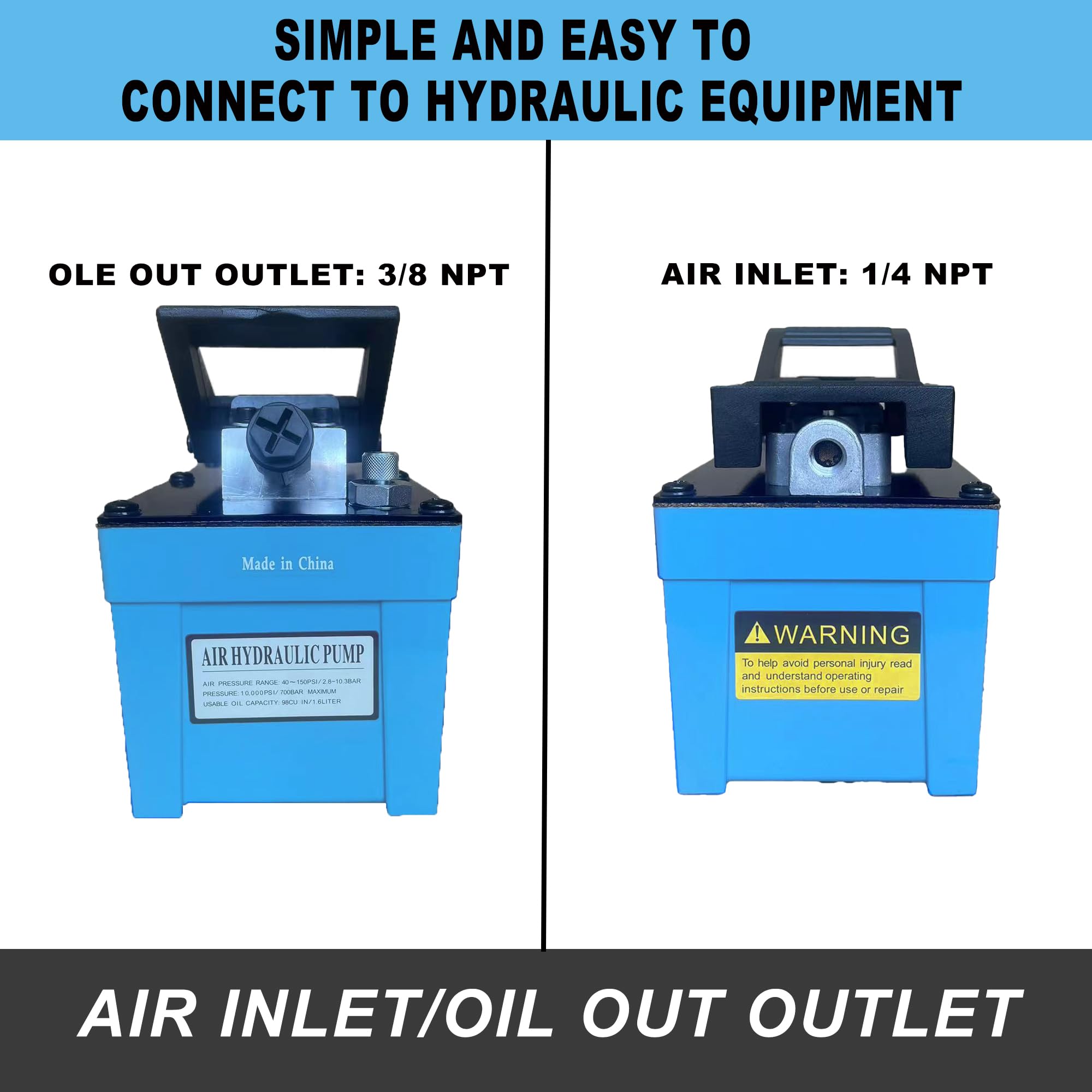 10,000 PSI Air Hydraulic Pump with 1.7L Reservoir - 3/8