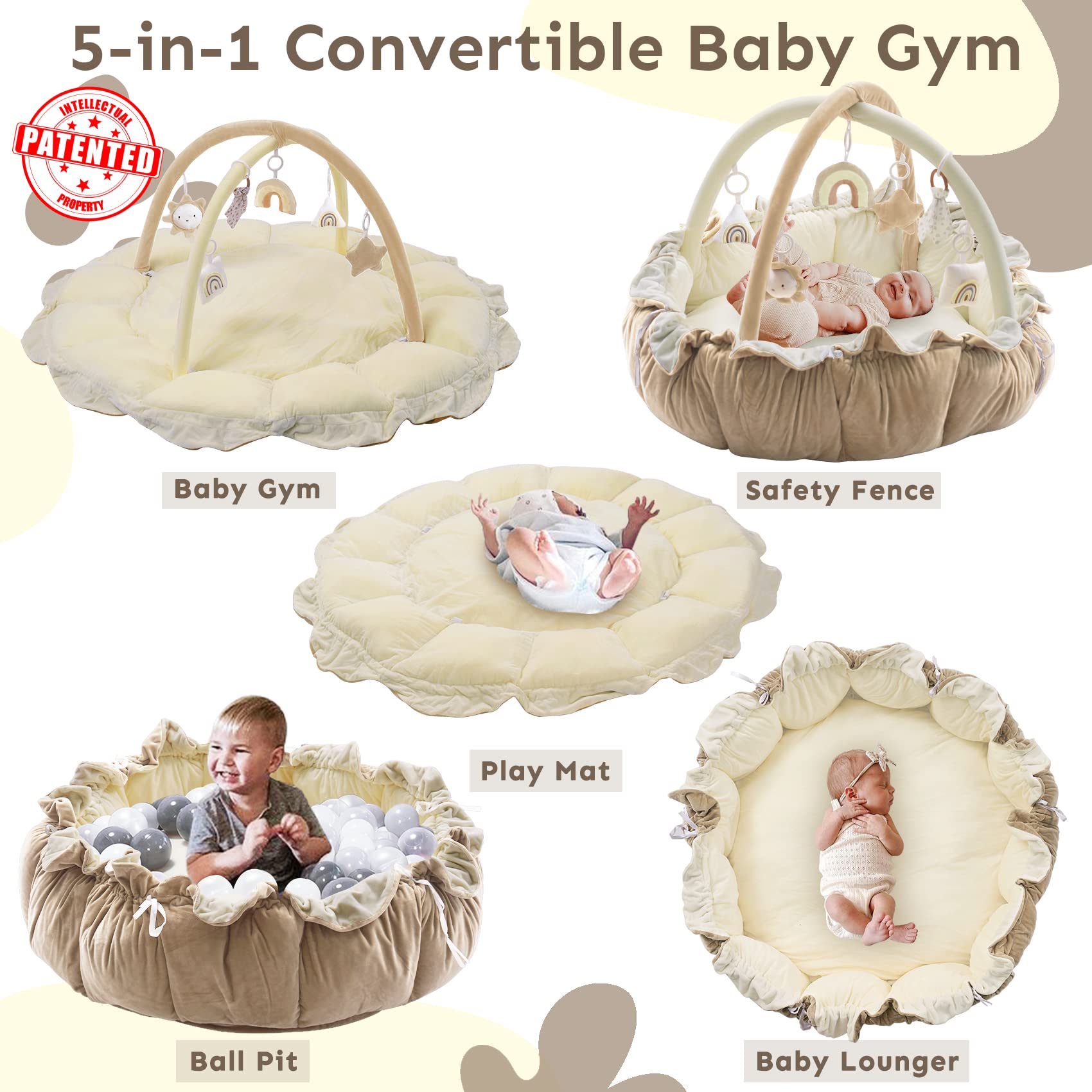 5-in-1 Baby Play Gym & Mat with Toys - for Tummy Time & Toddler Play