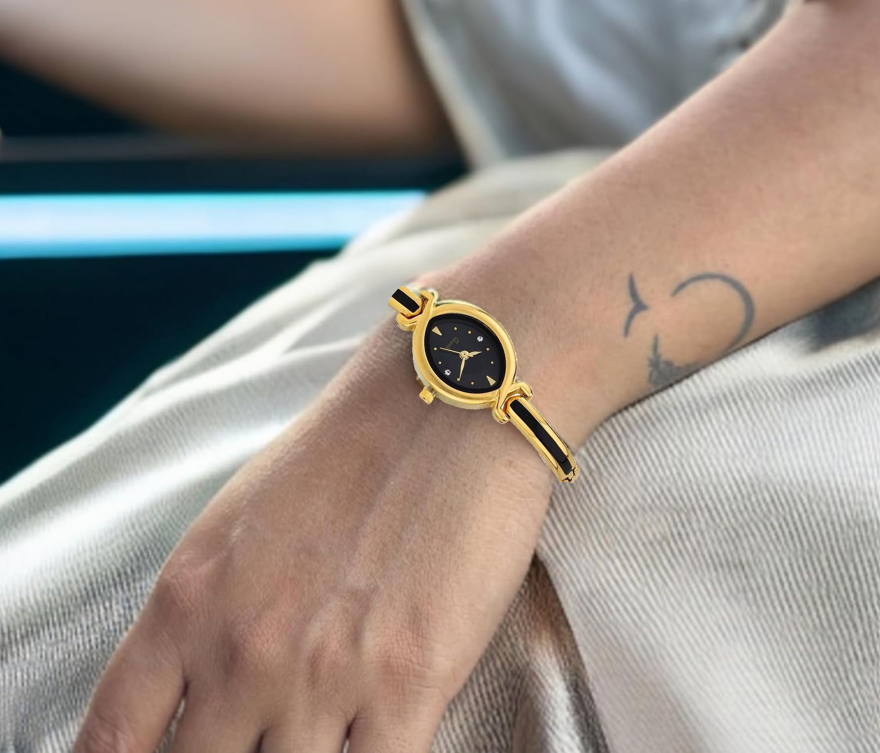 SS Collection Gold Bangle Analog Black Dial Women's Watch WD9TF - Elegant Fashion Accessory for Daily Wear, Office & Special Occasions