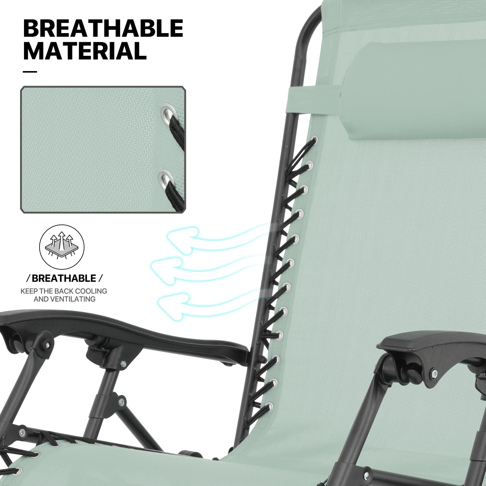 MoNiBloom Zero Gravity Recliner Chairs Set of 2 - Outdoor Folding Patio Lounge Chairs for Backyard, Poolside & Beach - Comfortable Lawn Chairs for Adults with Cup Holder - Sage Green - Perfect for Relaxing, Sunbathing and Outdoor Leisure