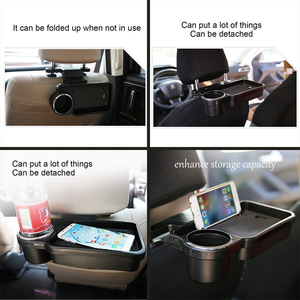 Foldable Car Headrest Cup Holder - Multifunctional Seat Back Organizer with Drink Pocket & Food Tray | Perfect for Road Trips, Commuting & Family Travel