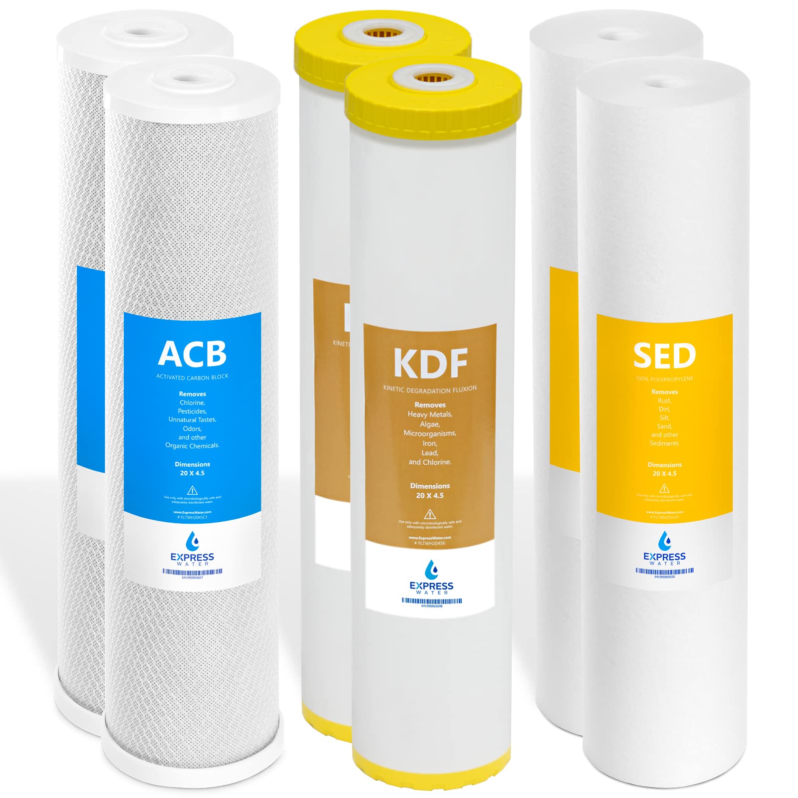 Express Water 2-Year Whole House Heavy Metal Water Filter Set - 3 Stage Water Filtration System with Sediment, Carbon Block & KDF Cartridges (5 Micron, 4.5”x20”) - Removes Contaminants for Cleaner Drinking, Showering & Appliance Protection