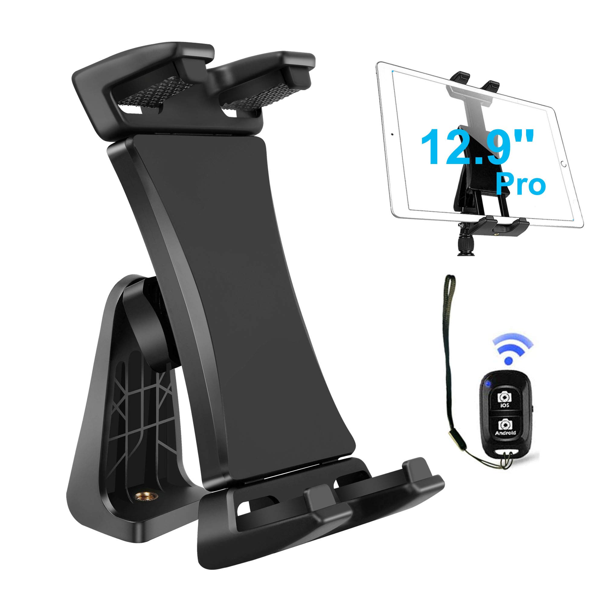 360° Rotatable Universal Tablet Tripod Mount Adapter with Bluetooth Remote - Compatible with iPad Pro 12.9/11/10.5, iPad Air/Mini, Surface Tab, Galaxy Tab & 3.5-13.5