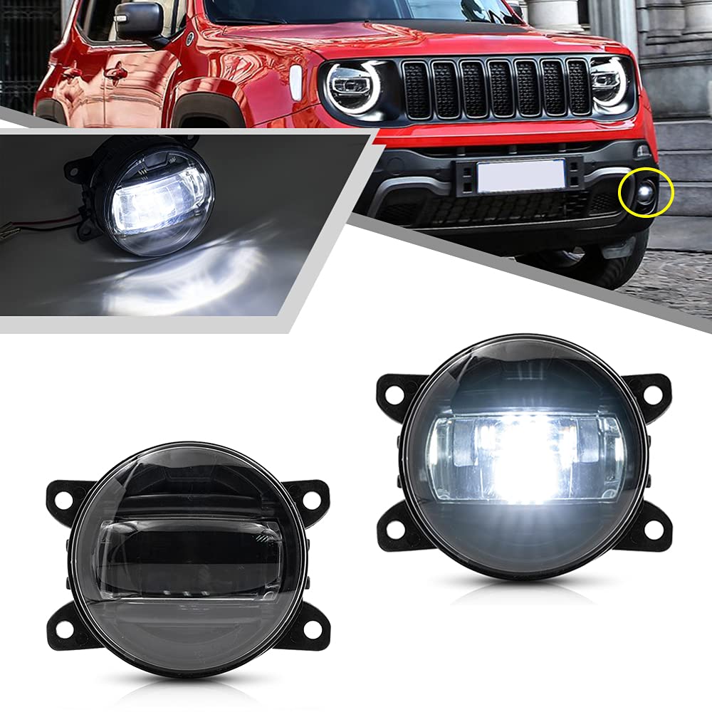 2Pcs Universal 3.5-inch LED Fog Lights for Jeep Renegade Cherokee KL Compass - OEM Replacement Fog Lamps - Durable Off-Road Lighting for Night Driving & Bad Weather Conditions
