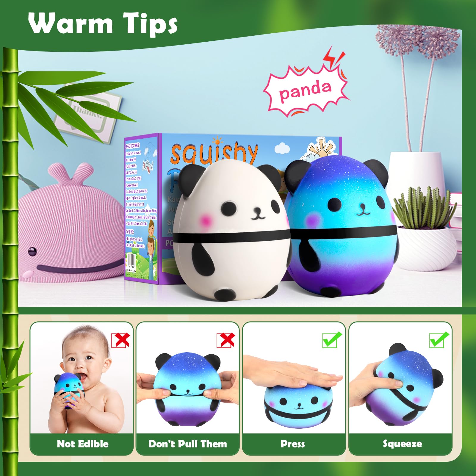 Jumbo Panda Squishy Toys - 2 Pack Kawaii Stress Relievers for Kids Birthday Parties & Gifts