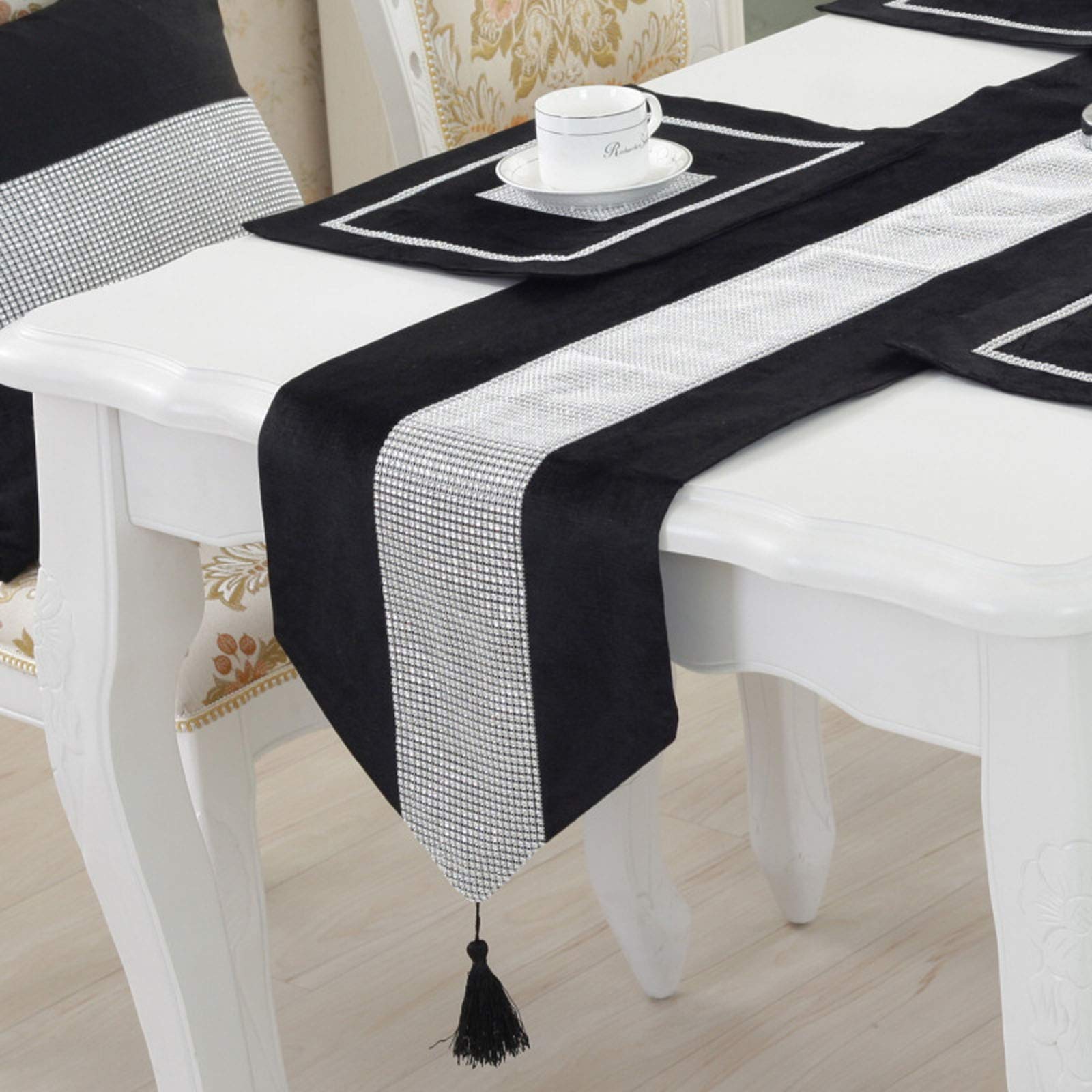 13x72 Inch Sequined Table Runner with Rhinestones - Elegant for Weddings & Parties
