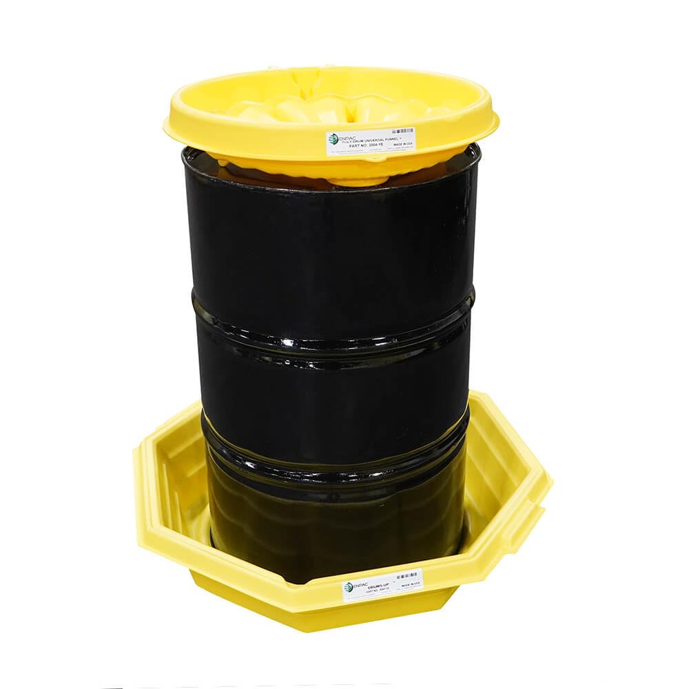 ENPAC Universal Poly Drum Funnel - Yellow Scalloped Design for Easy Installation | Wide Mouth Chemical Funnel for Industrial, Automotive & Home Use