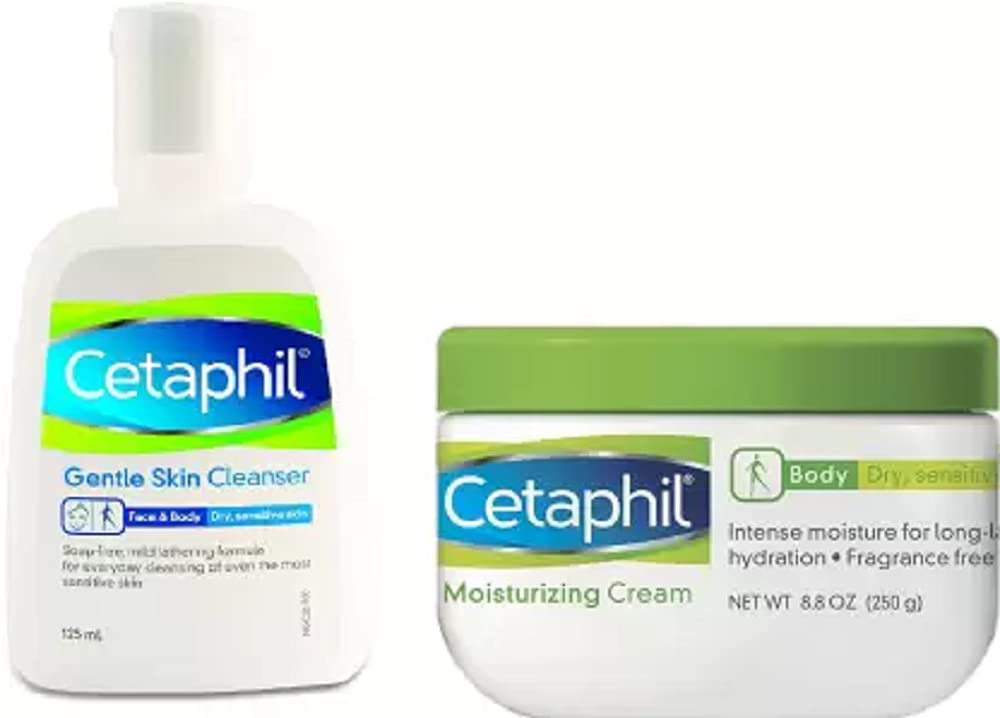 Cetaphil Complete Skin Care Set - Gentle Cleanser for Dry & Sensitive Skin 125ml + Hydrating Moisturizer Cream 250g | 2-Piece Skincare Combo for Daily Face Wash & Moisturizing Routine
