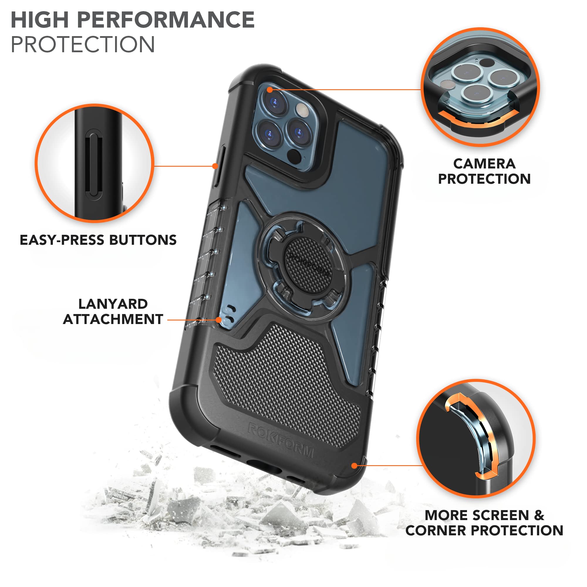 RokLock Series Crystal Case for iPhone 12/12 Pro with Twist Lock Sport Ring Stand & Grip - Shockproof Protective Cover for Outdoor Activities, Cycling & Workouts