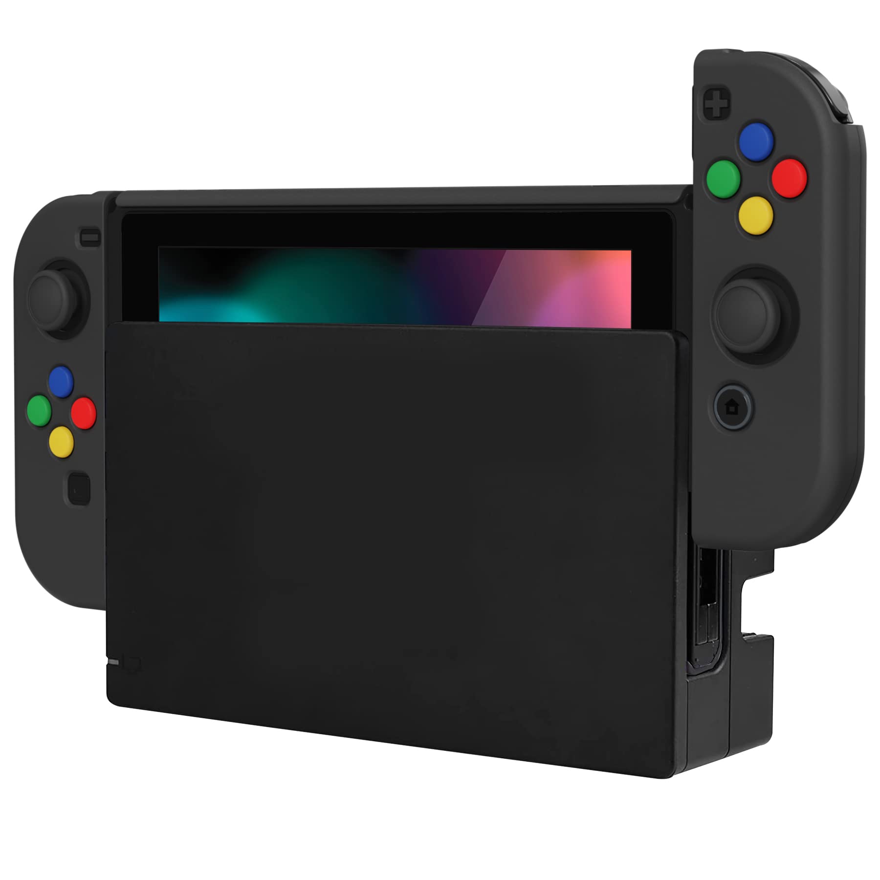 PlayVital Protective Case for Nintendo Switch with Screen Protector & AlterGrips Buttons - Black | Durable Cover for Travel, Gaming at Home, and On-the-Go Protection