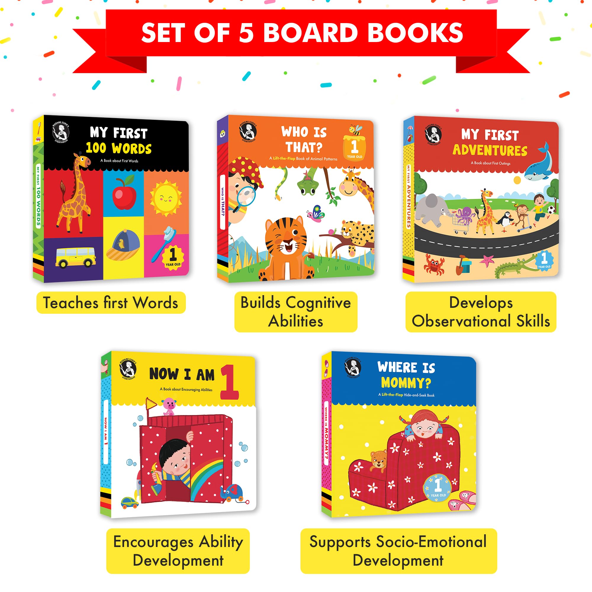 Madame Curie's Baby Board Books - Best Toys for 1 Year Old Boys & Girls | Perfect for Early Learning & Playtime