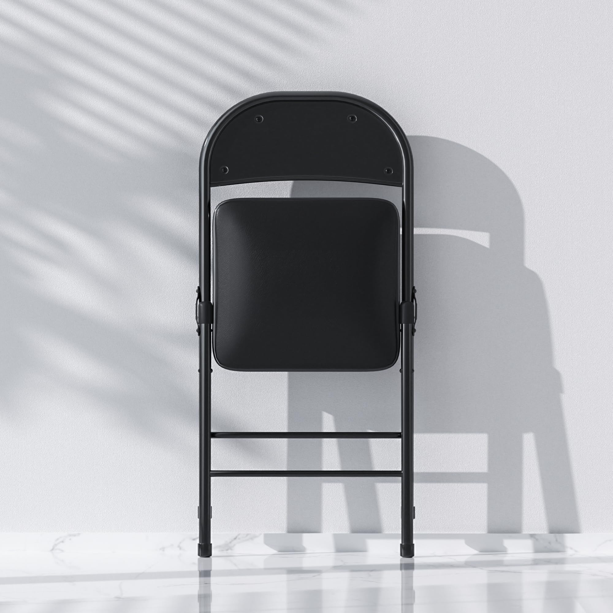 VECELO 4-Pack Folding Chairs with Ultra Soft PU Cushion - Portable Metal Frame for Home, Office, Outdoor, Camping, Picnic, Events - Black Square Design