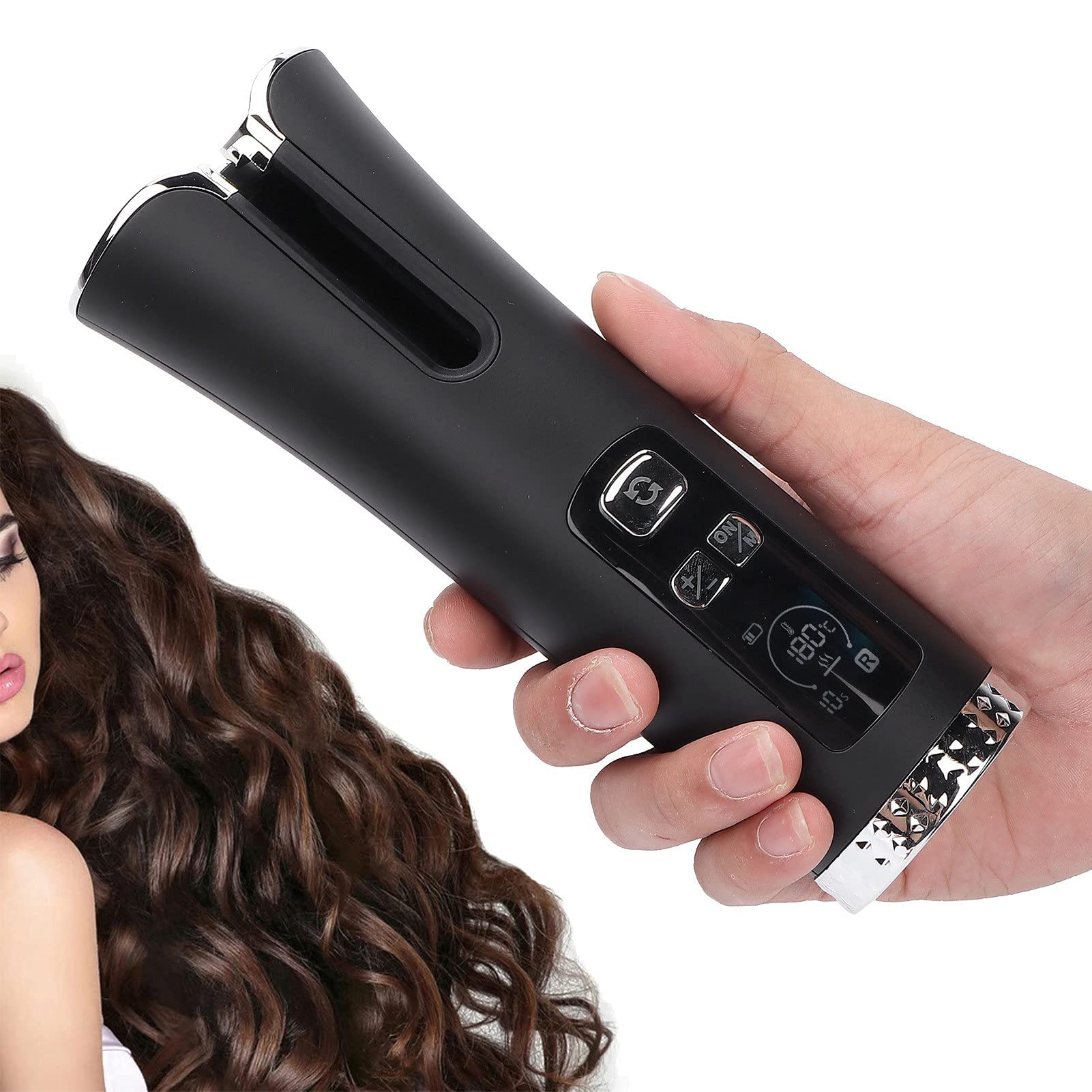 Automatic Hair Waver & Curler - Cordless Rechargeable Curling Iron with Temperature Control, Portable Hair Straightener & Curling Wand for Salon-Quality Styling at Home or Travel - Black