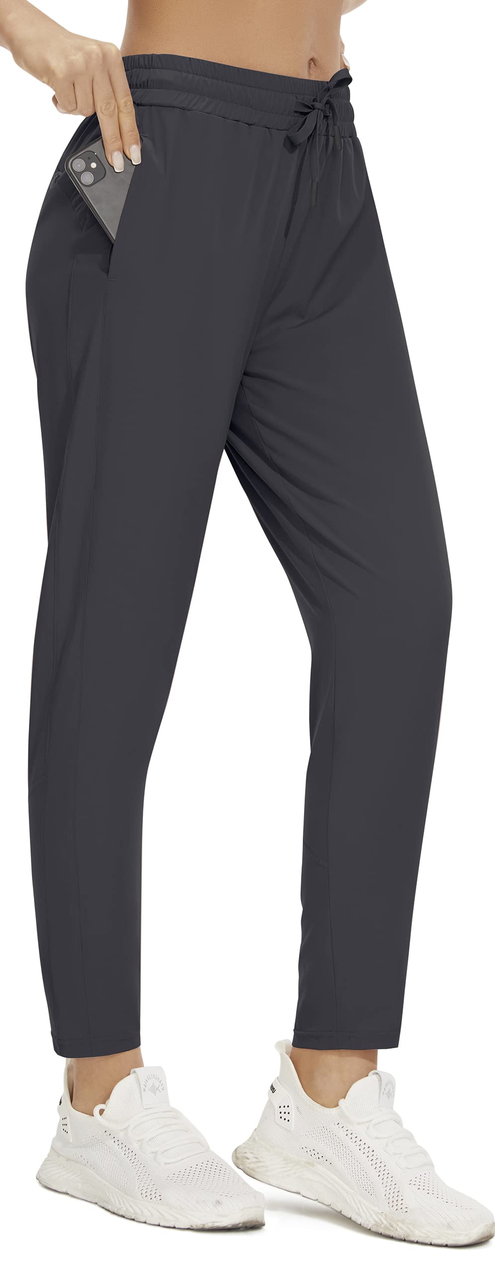 PERSIT Women's Lightweight Joggers with Pockets - High Waisted Quick-Dry 4-Way Stretch Running Hiking Athletic Tapered Pants for Workout, Yoga, Travel & Lounge Wear