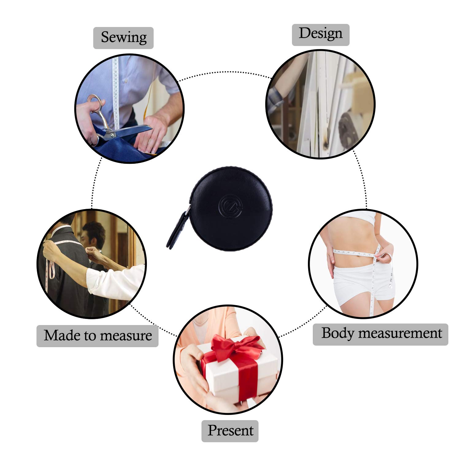 Retractable Leather Tape Measure 60 Inch/150 cm - Tailor Fabric Measuring Tape with Push Button - Black (1 Pack) - Perfect for Sewing, Tailoring, and DIY Craft Projects