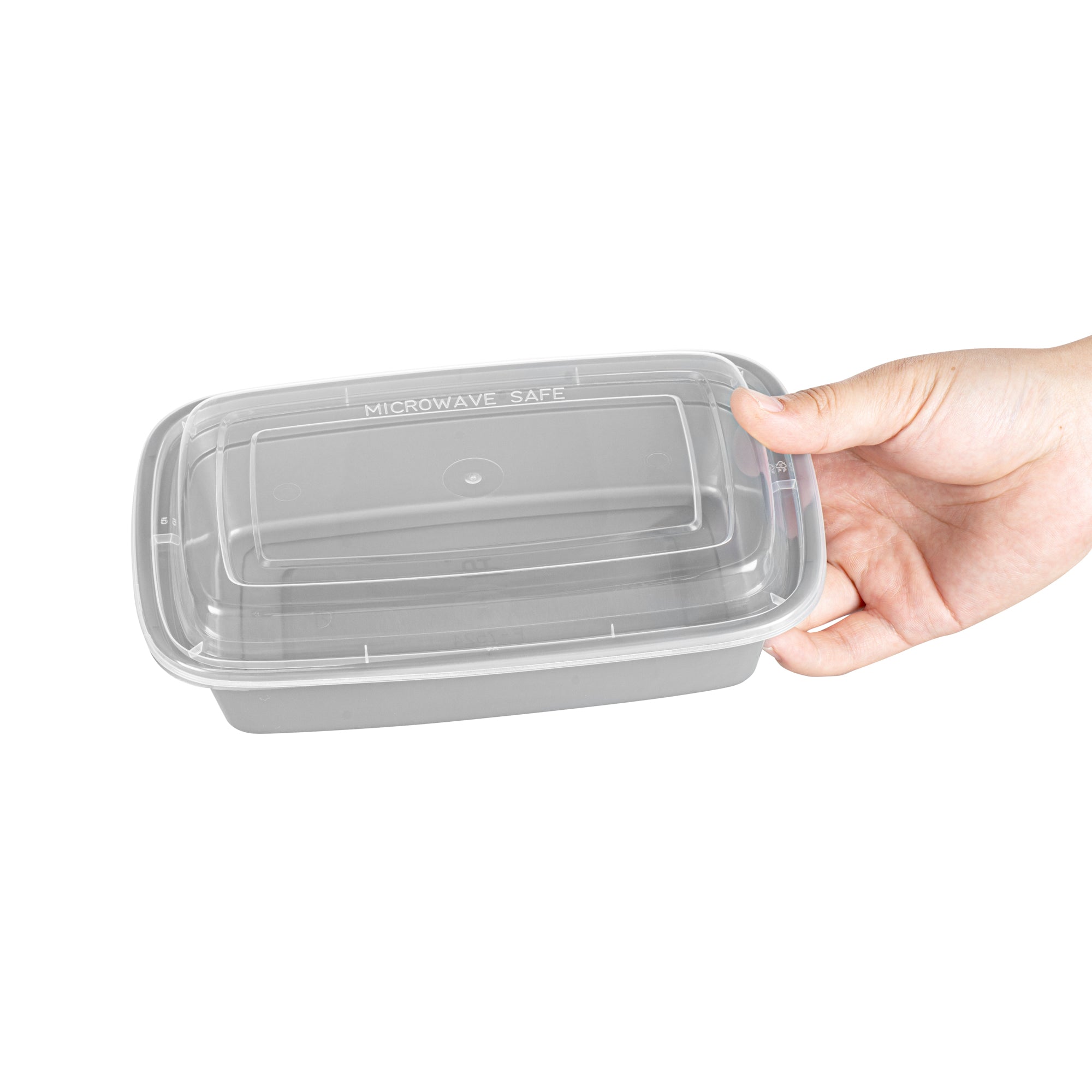 24 oz Rectangle Silver Plastic To-Go Food Containers with Clear Lids - Microwave Safe (8