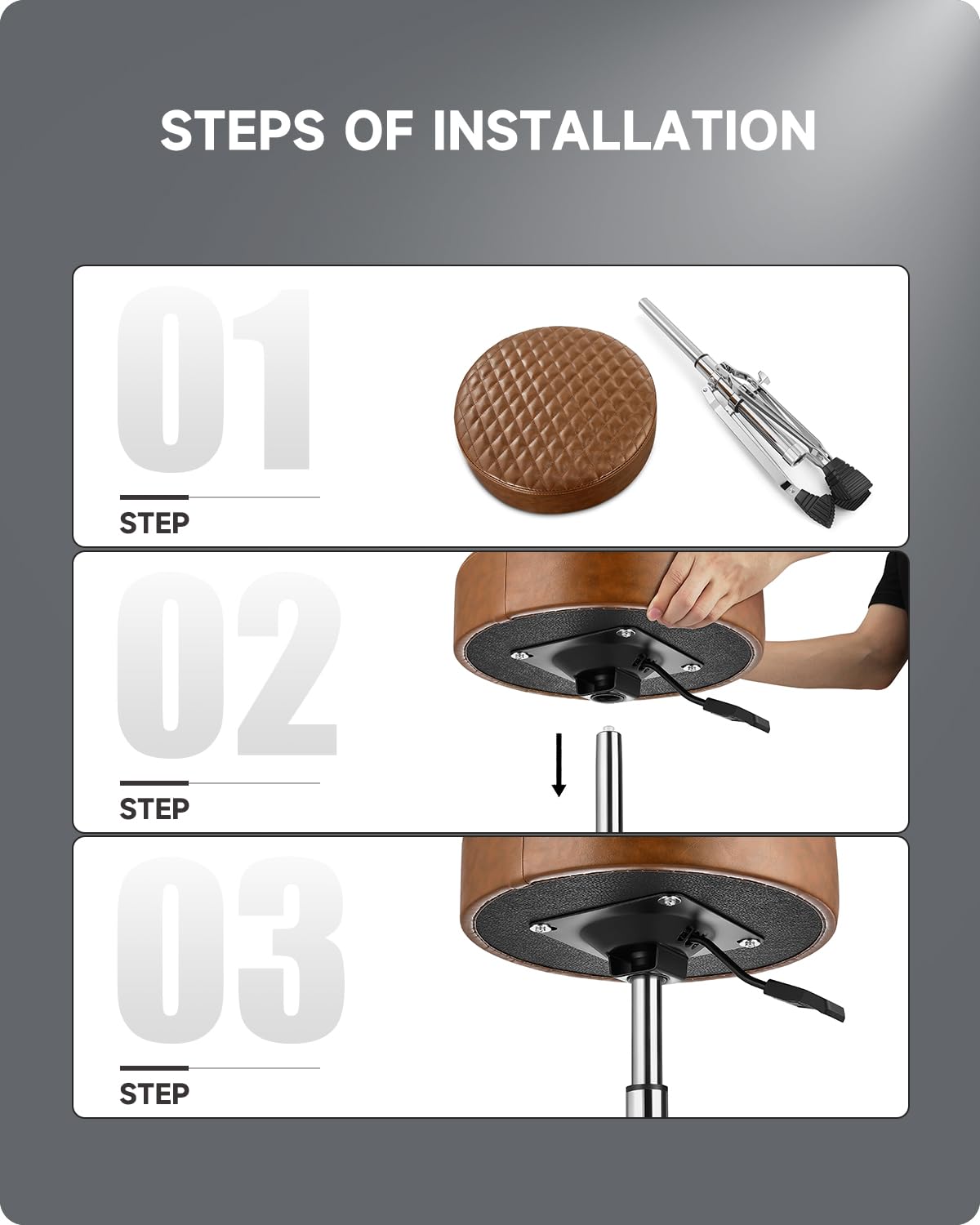 Donner DT-150 Adjustable Hydraulic Drum Throne Seat - Round Padded Drum Stool with Thickened Cushion, Anti-Slip Base & Double-Braced Legs (Brown) - Perfect for Drummers, Percussionists & Music Practice Sessions