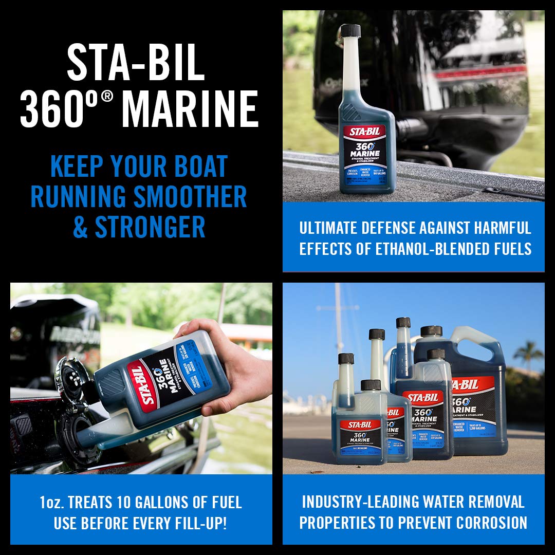 STA-BIL 360 Marine Ethanol Treatment & Fuel Stabilizer - Full Fuel System Cleaner - Fuel Injector Cleaner - Removes Water - Treats 1280 Gallons - 128 Fl. Oz. (22250) - Gold 1 Gallon - Ideal for Boats, Marine Engines & Watercraft Fuel Maintenance