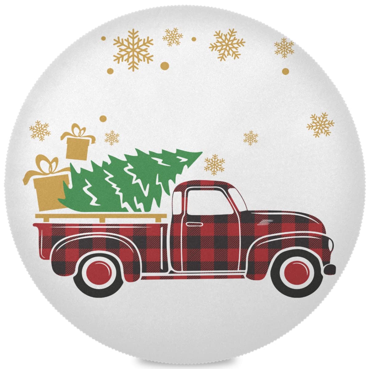 Buffalo Plaid Christmas Tree Round Placemats Set of 4 - 15 Inch Non-Slip Dining Table Mats for Kitchen, Holiday Home Decor, Perfect for Christmas Dinner, Wedding & Party Decorations