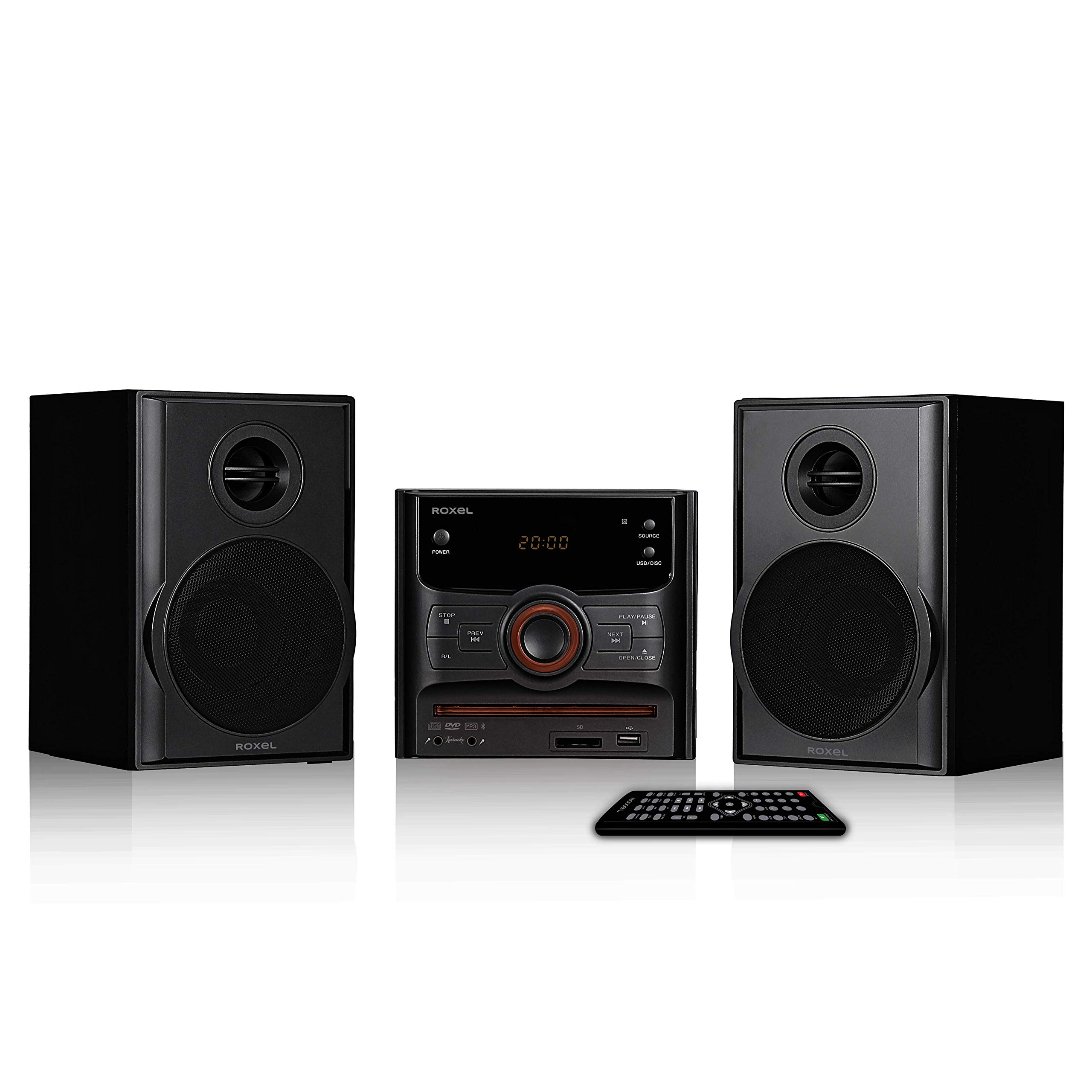 Roxel RCD-250BT Compact All-in-One Micro HiFi System with CD/DVD Player, Karaoke, Bluetooth, FM Radio, USB MP3 Playback & Remote - 40W RMS for Home Entertainment, Parties & Small Spaces