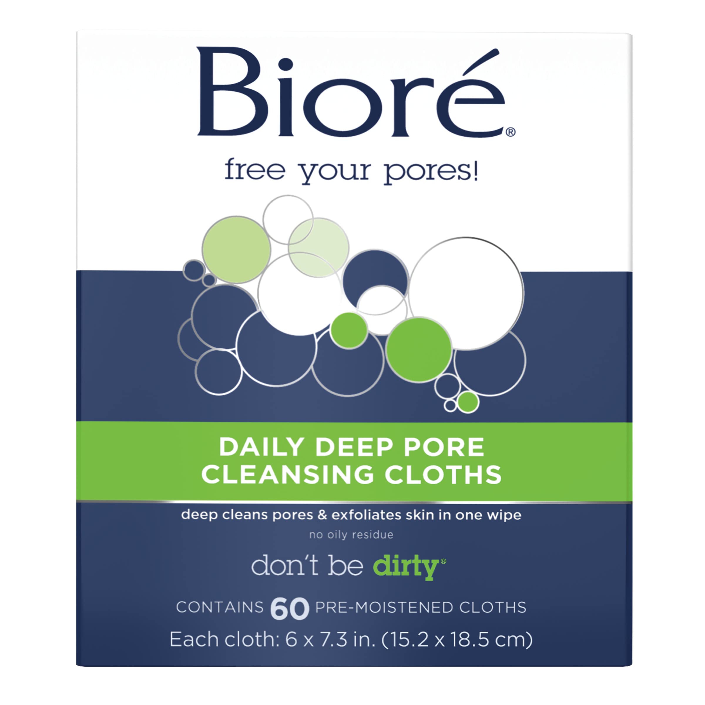 Bioré Daily Make Up Removing Facial Cleansing Wipes with Salicylic Acid - Oil Free Pore Unclogging Scrub for Deep Cleansing, Removes Dirt & Excess Oil, 5oz (HSA/FSA Approved) - Perfect for Travel, Gym & Nighttime Skincare Routine
