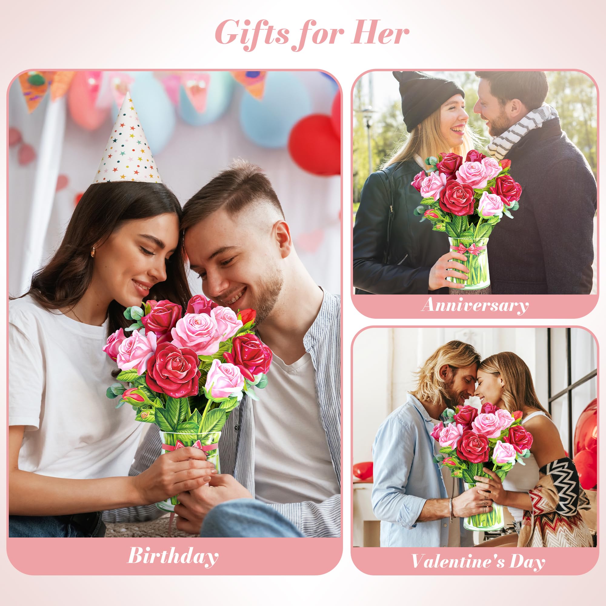 Beautiful Paper Flower Bouquet Pop-Up Greeting Cards Set - Perfect Gift for Mom, Grandma, Teachers & Women (Includes Note Card & Envelope) - Ideal for Birthdays, Thank You, Appreciation & Special Occasions