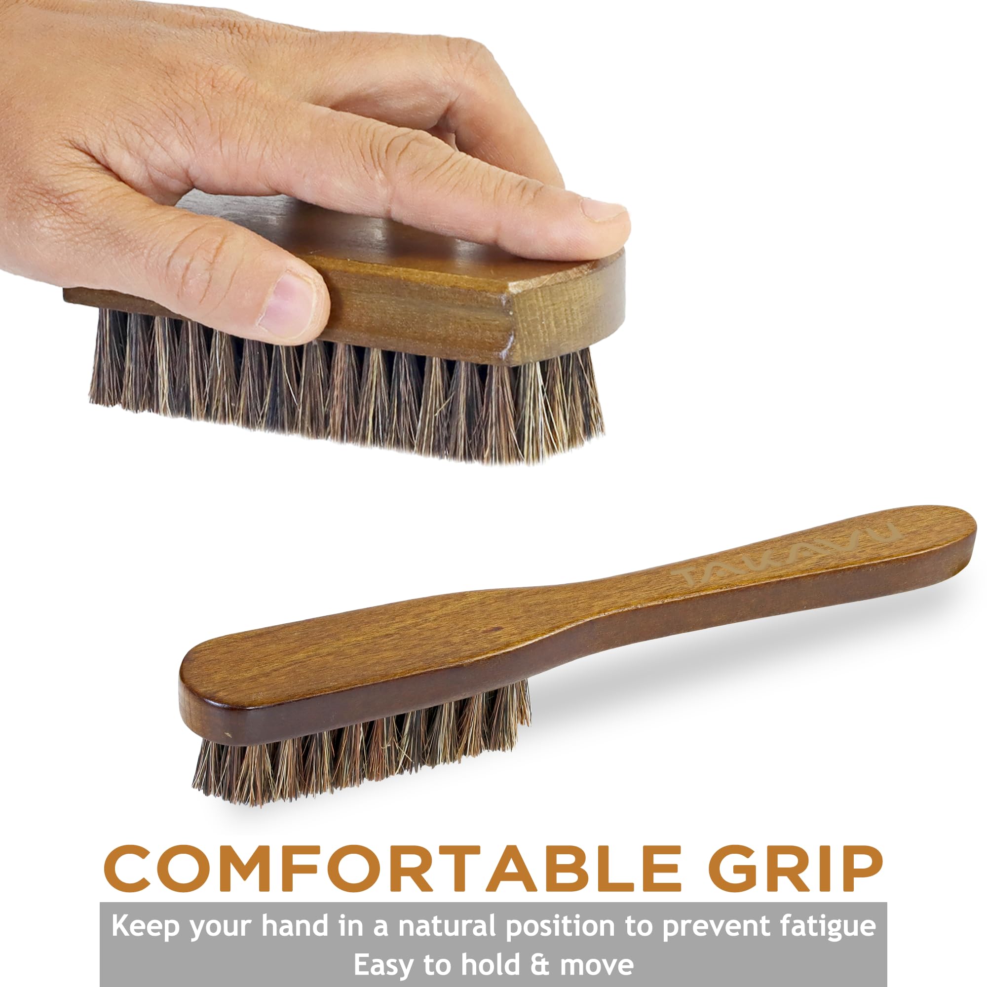 TAKAVU Leather & Upholstery Cleaning Brush Set - 100% Natural Horse Hair Bristles for Car Seats, Leather Sofas, Alcantara, Furniture, Boots & Bags | Gentle Cleaning for Cars, Home & Office Interiors | Perfect for Auto Detailing, Shoe Care & Handbag Maintenance