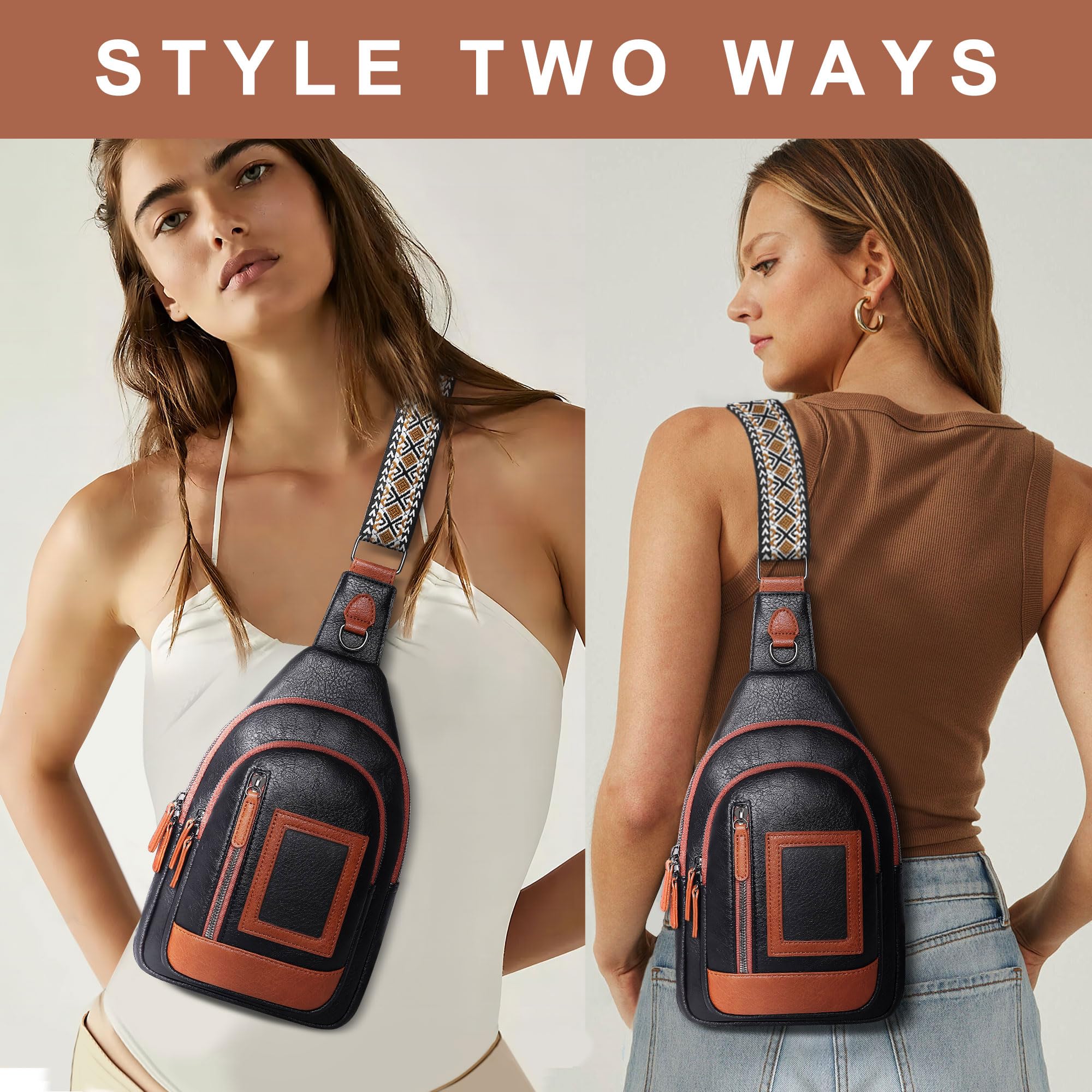 GEEAD Women's Vegan Leather Crossbody Sling Bag - Adjustable Fanny Pack Shoulder Bag for Travel, Work & Daily Use | Lightweight Chest Bag & Small Sling Backpack
