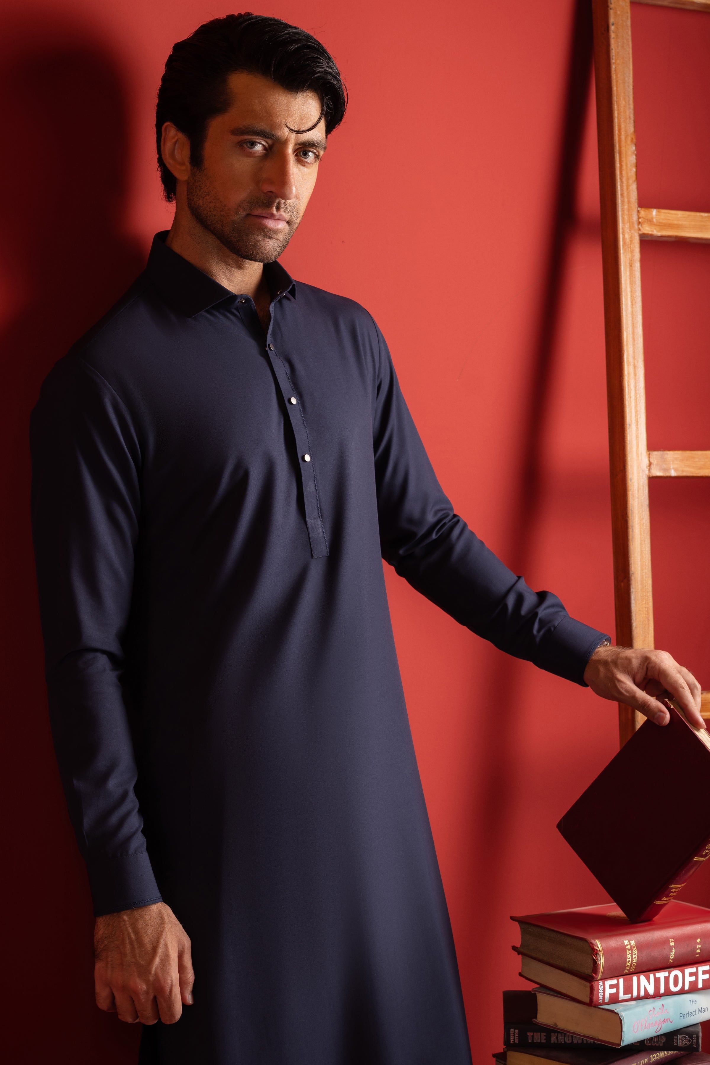 Elegant Navy Blue Blended Shalwar Kameez Outfit for Men & Women - Premium Cotton Fabric - Perfect for Weddings, Festivals & Cultural Events
