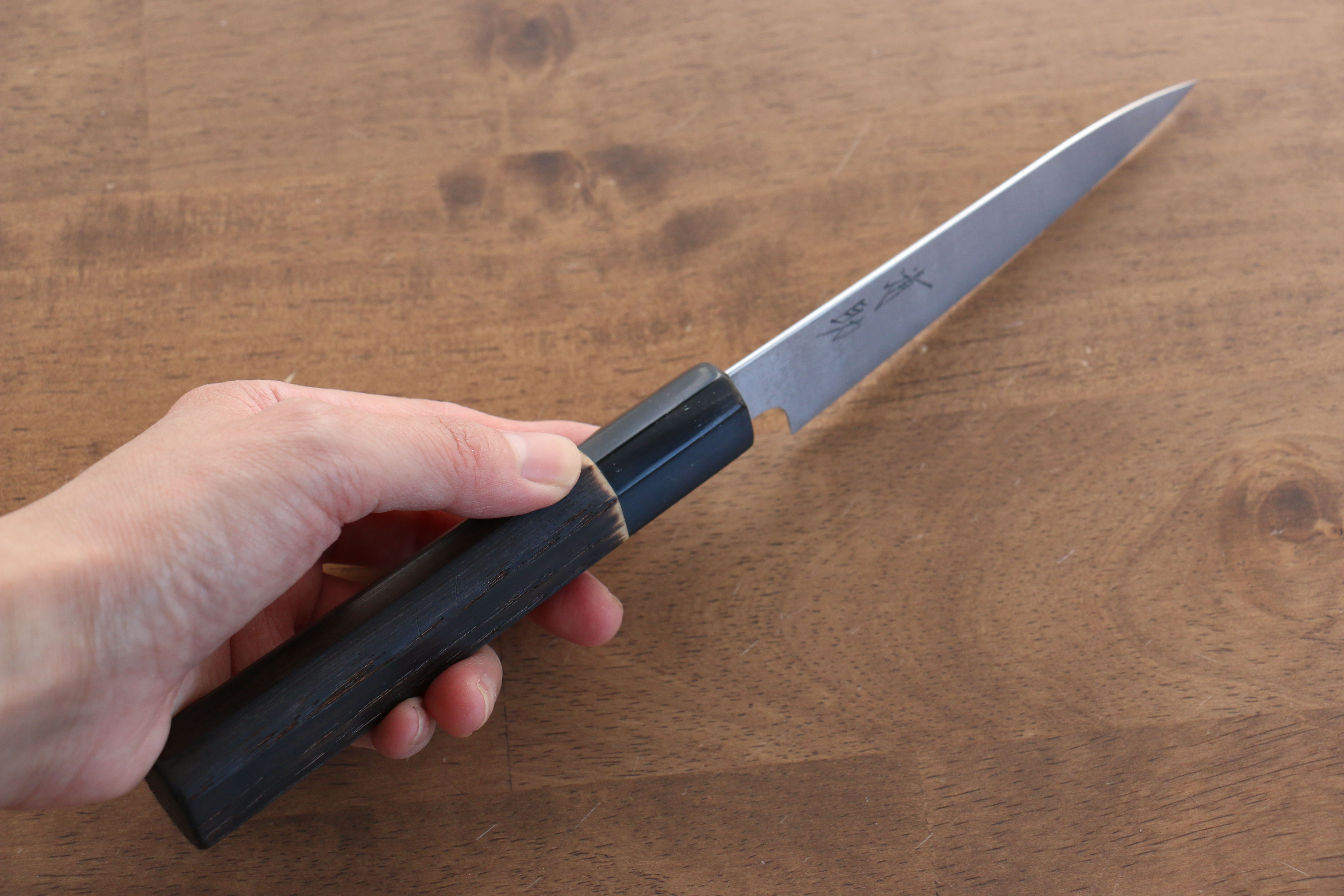 Seisuke Swedish Steel Petty Utility Knife 120mm - Burned Chestnut Handle - Perfect for Home Cooking, Slicing Fruits & Vegetables, and Professional Chef Use
