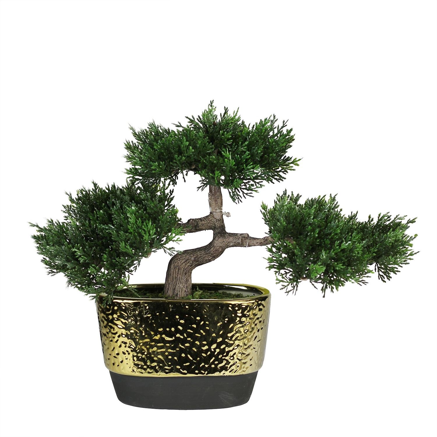 Northlight Decorative Artificial Japanese Bonsai Tree in Oval Gold Plated Ceramic Pot, 10