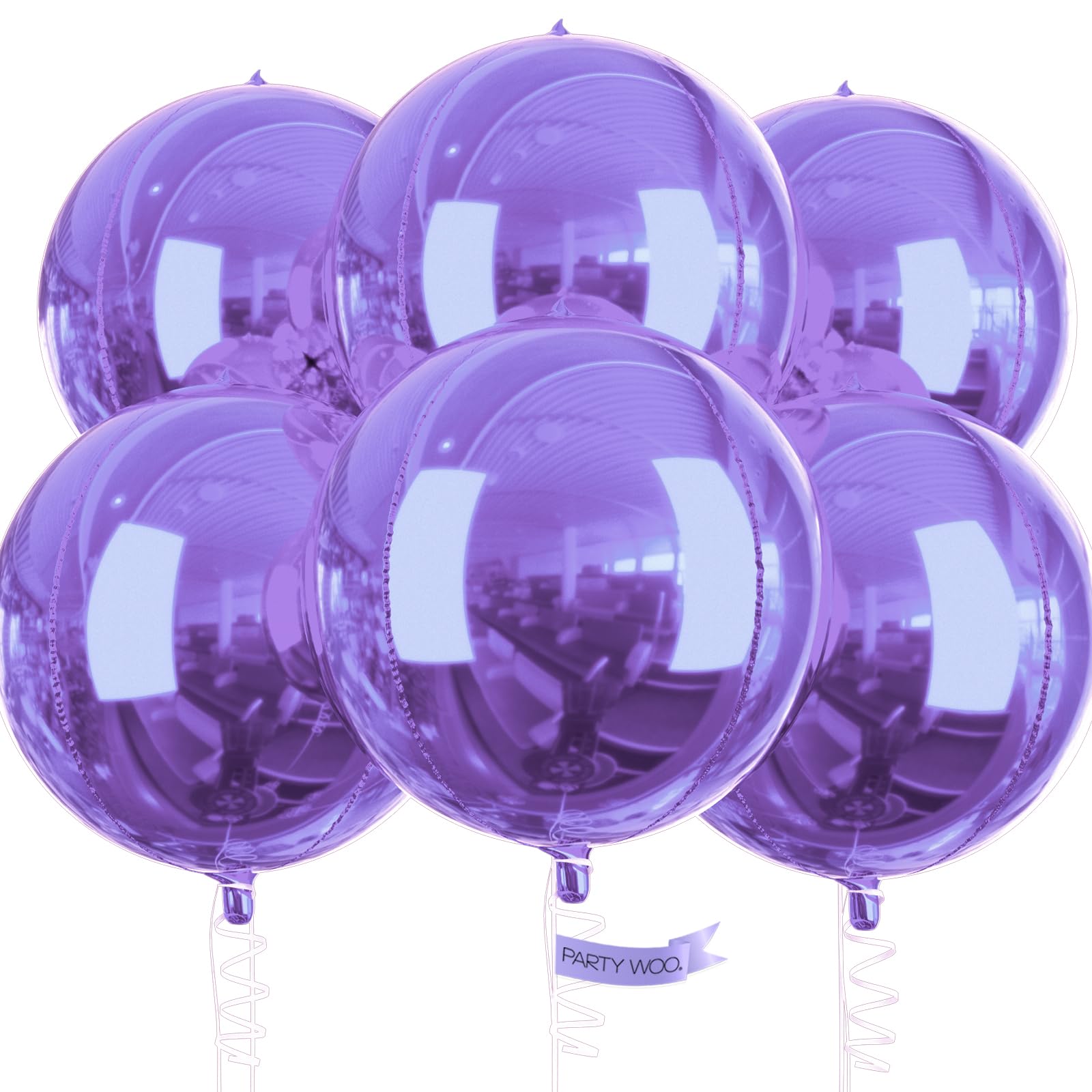 PartyWoo 6-Pack 22 Inch Giant 4D Pearl Purple Foil Balloons - Large Round Mylar Balloons for Birthday Party Decorations, Wedding Decor, Baby Shower & Anniversary Celebrations - Elegant Metallic Balloon Set for Indoor/Outdoor Events