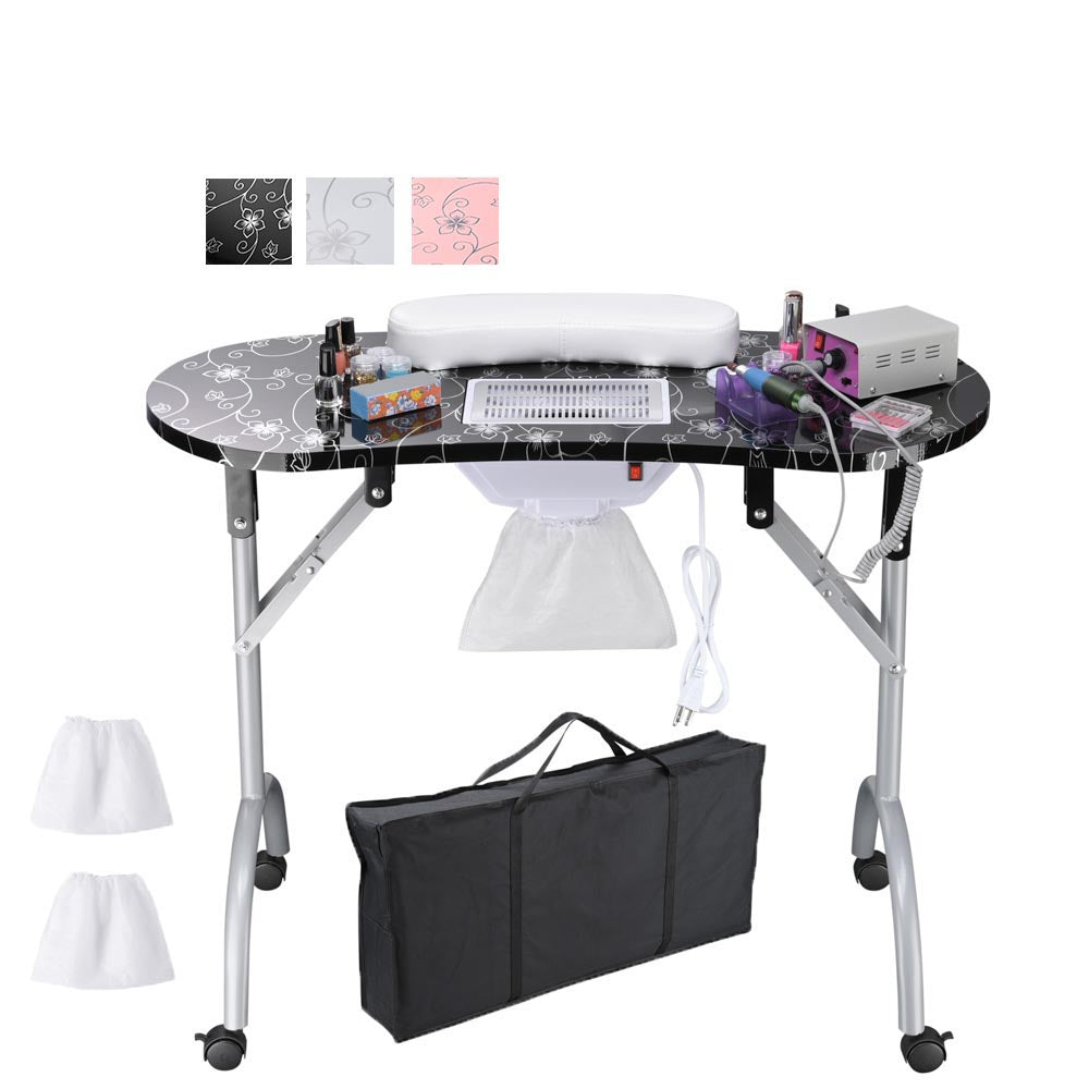 Foldable Mobile Nail Table with Dust Collector - Portable Manicure Station for Home & Salon Use - Perfect for Nail Technicians & DIY Nail Art at Home
