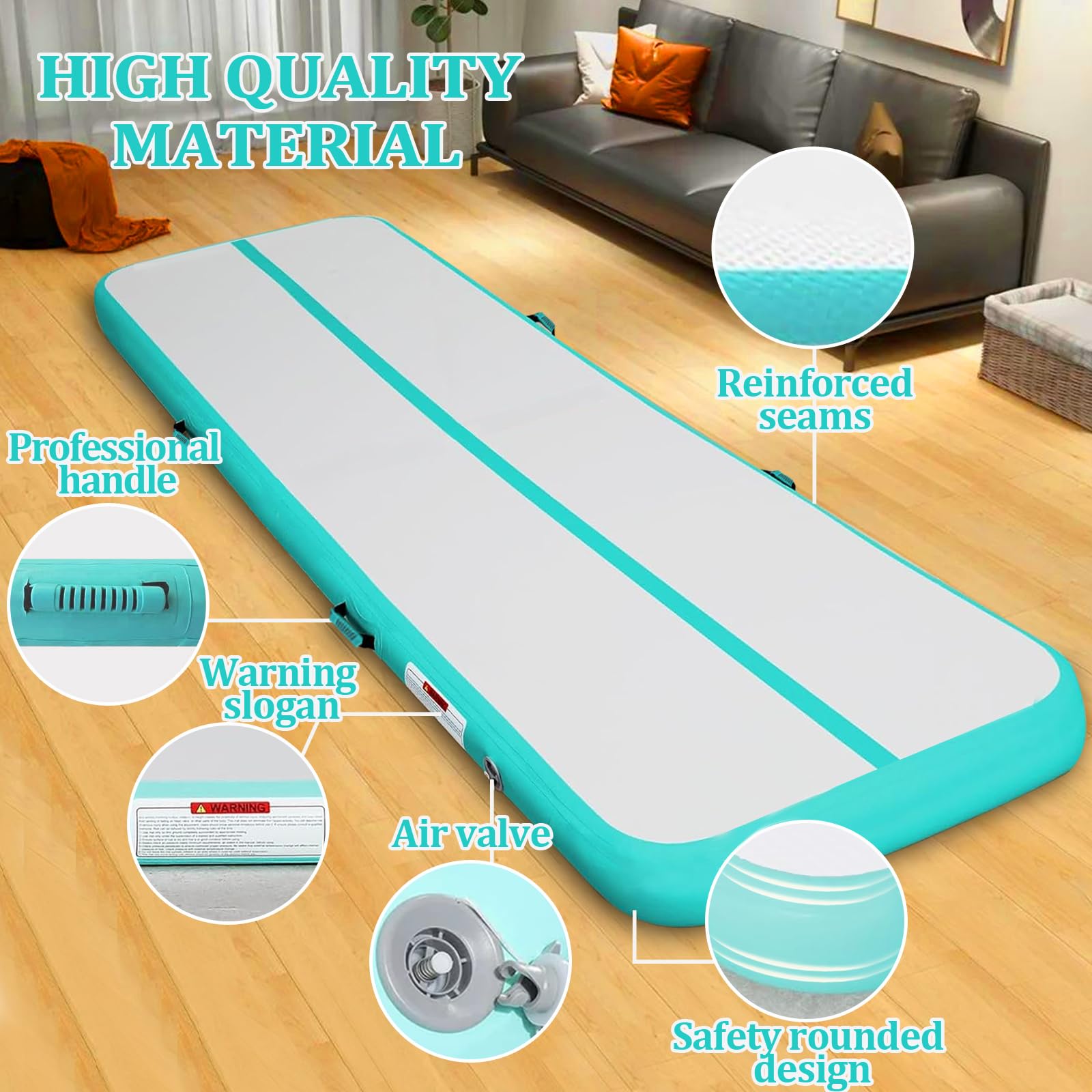 Inflatable Air Mat Tumbling Track - Portable Gymnastics Mat with Electric Pump for Home, Cheerleading & Kids Yoga Training | Perfect for Indoor Gym, Backyard Play & Fitness Exercises