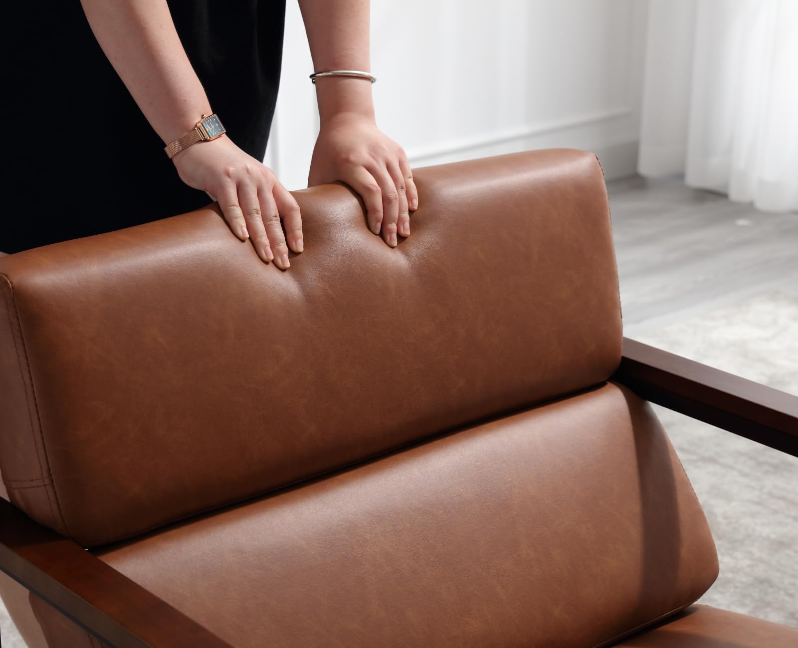 EALSON Modern Leather Accent Chairs Set of 2 - Comfortable Lounge Chairs with Sturdy Metal Frame & Upholstered Armrests - Wooden Armrest Sofa Chairs for Living Room, Bedroom, Office - Perfect for Relaxing, Reading & Home Decor (Brown)